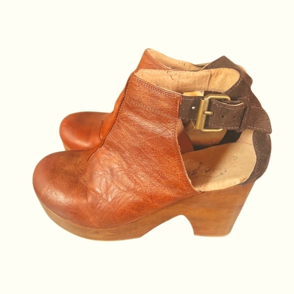 Free People Stylish Brown Leather  Clogs Amber Ankle Boots Made in Spain  Sz 37 - Picture 7 of 9